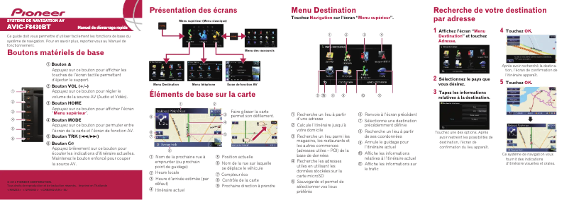 Page n°1 - Guide de démarrage rapide Pioneer AVIC-F8430BT