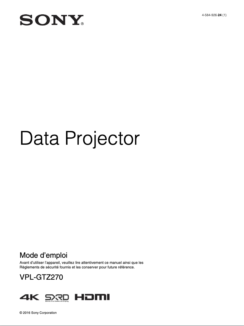 Image de la première page du manuel de l'appareil VPL-GTZ270