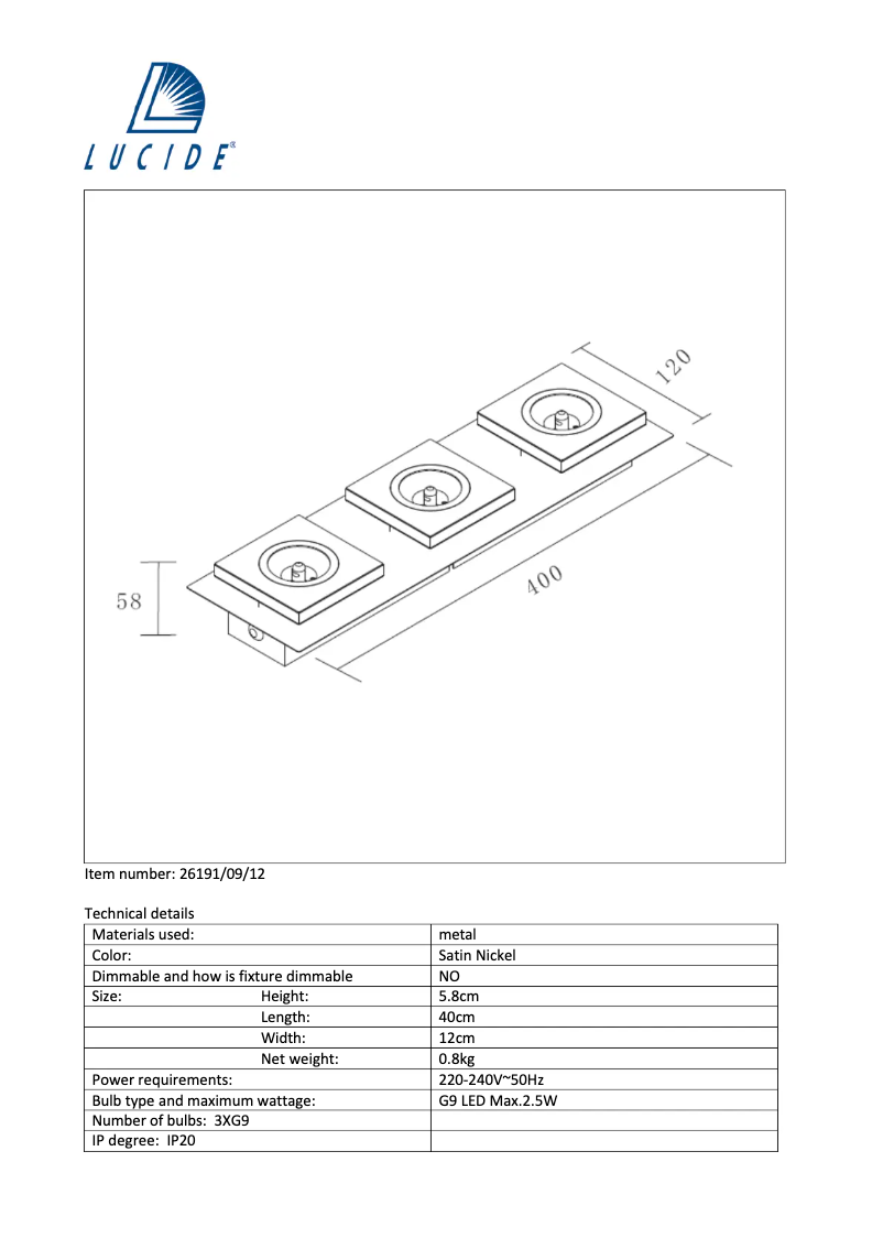 Page n°1 - Manuel utilisateur Lucide Audi led 26191/09/12