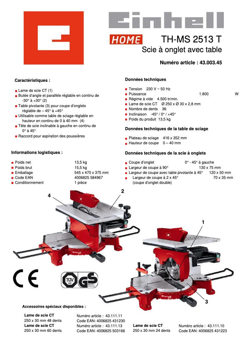 Image de la première page du manuel de l'appareil TC-MS 2513 T