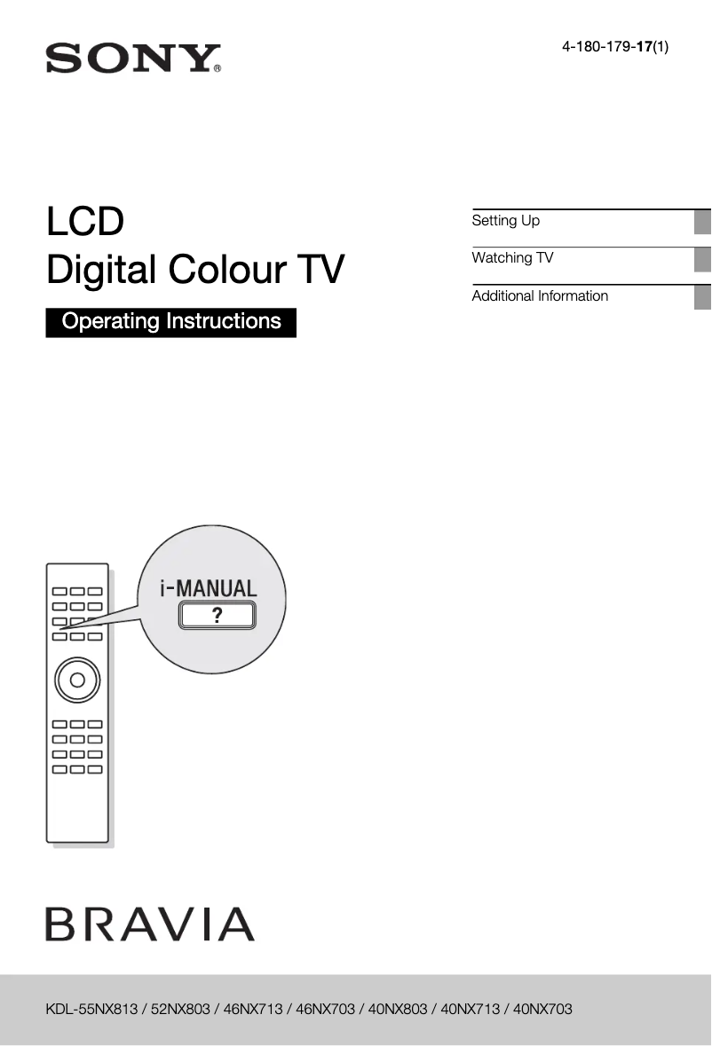 Image de la première page du manuel de l'appareil Bravia KDL-52NX803