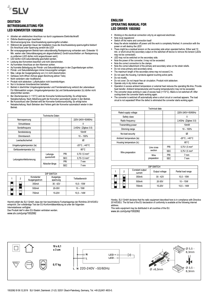 Page n°1 - Manuel utilisateur SLV 1002082