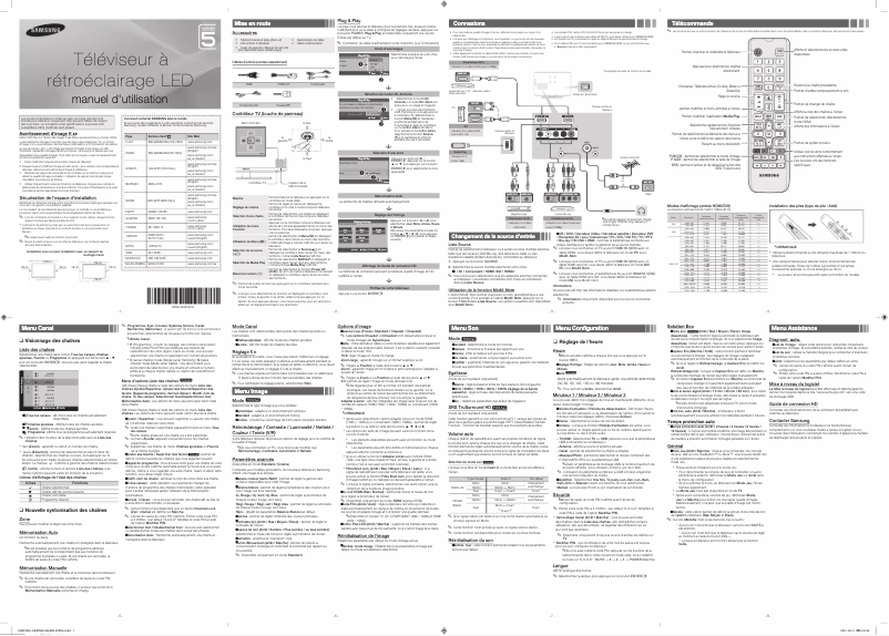 Page 1 de la notice Manuel utilisateur Samsung UA40EH5020R
