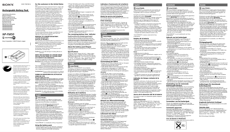 Page 1 de la notice Manuel utilisateur Sony NP-FM50