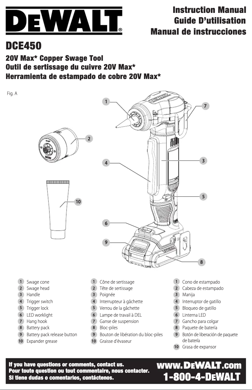 Page 1 de la notice Manuel utilisateur DeWalt DCE450