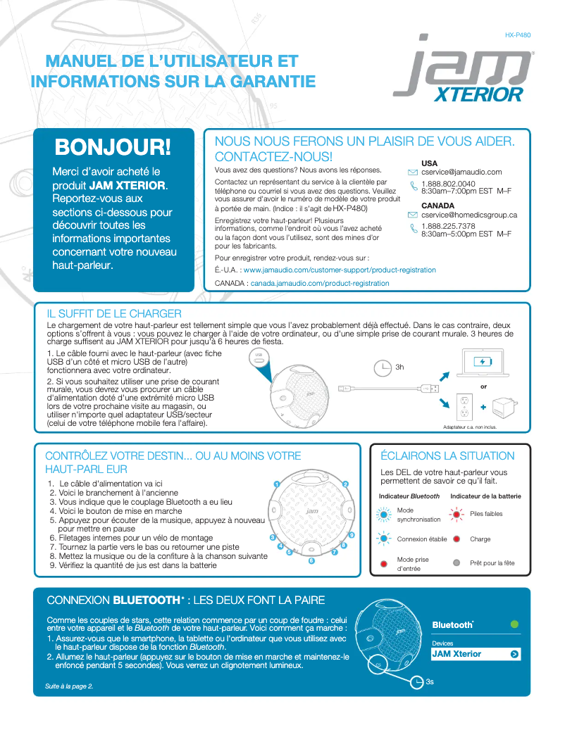 Page 1 de la notice Manuel utilisateur Jam Xterior HX-P480
