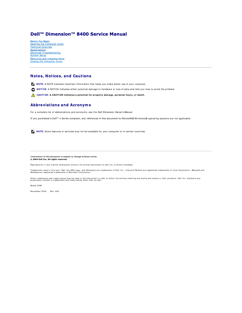 Page n°1 - Manuel utilisateur Dell Dimension 8400