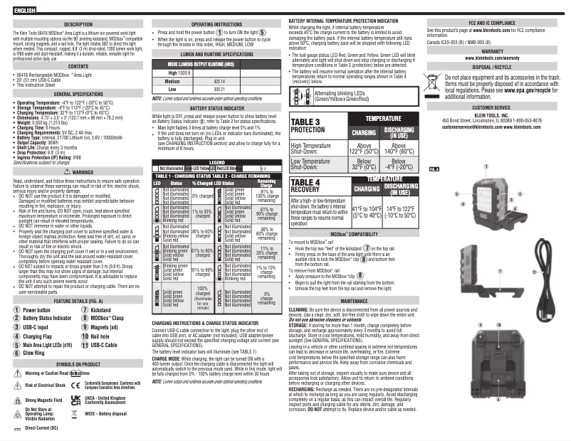 Page 1 de la notice Manuel utilisateur Klein Tools 56416