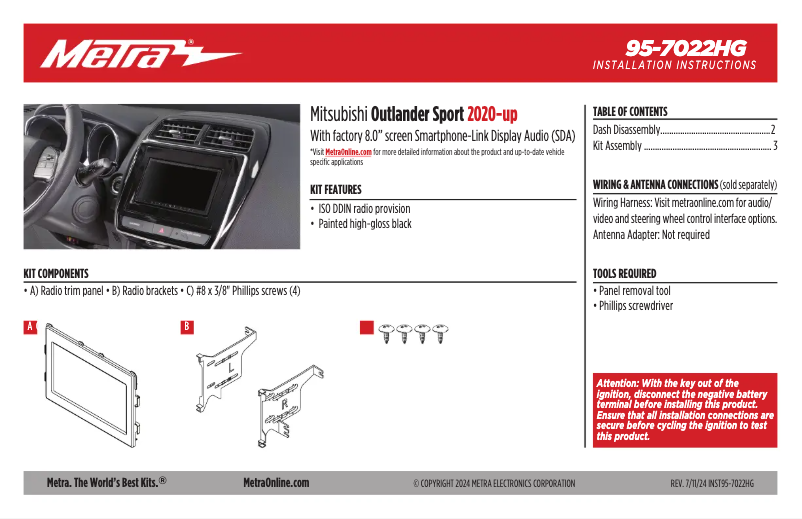 Page n°1 - Manuel utilisateur Metra 95-7022HG