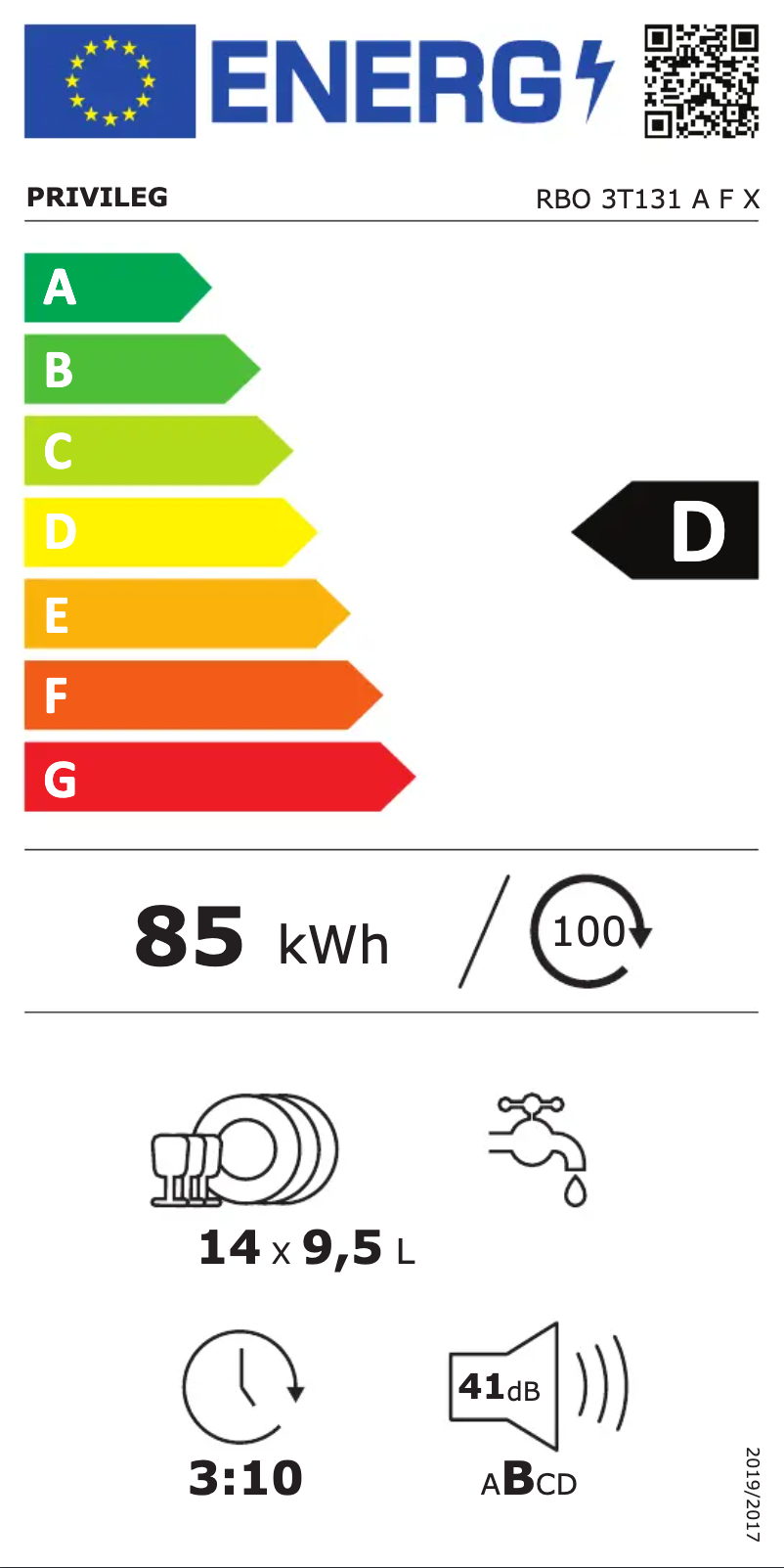 Page 1 de la notice Label énergétique Privileg RBO 3T131 A F X