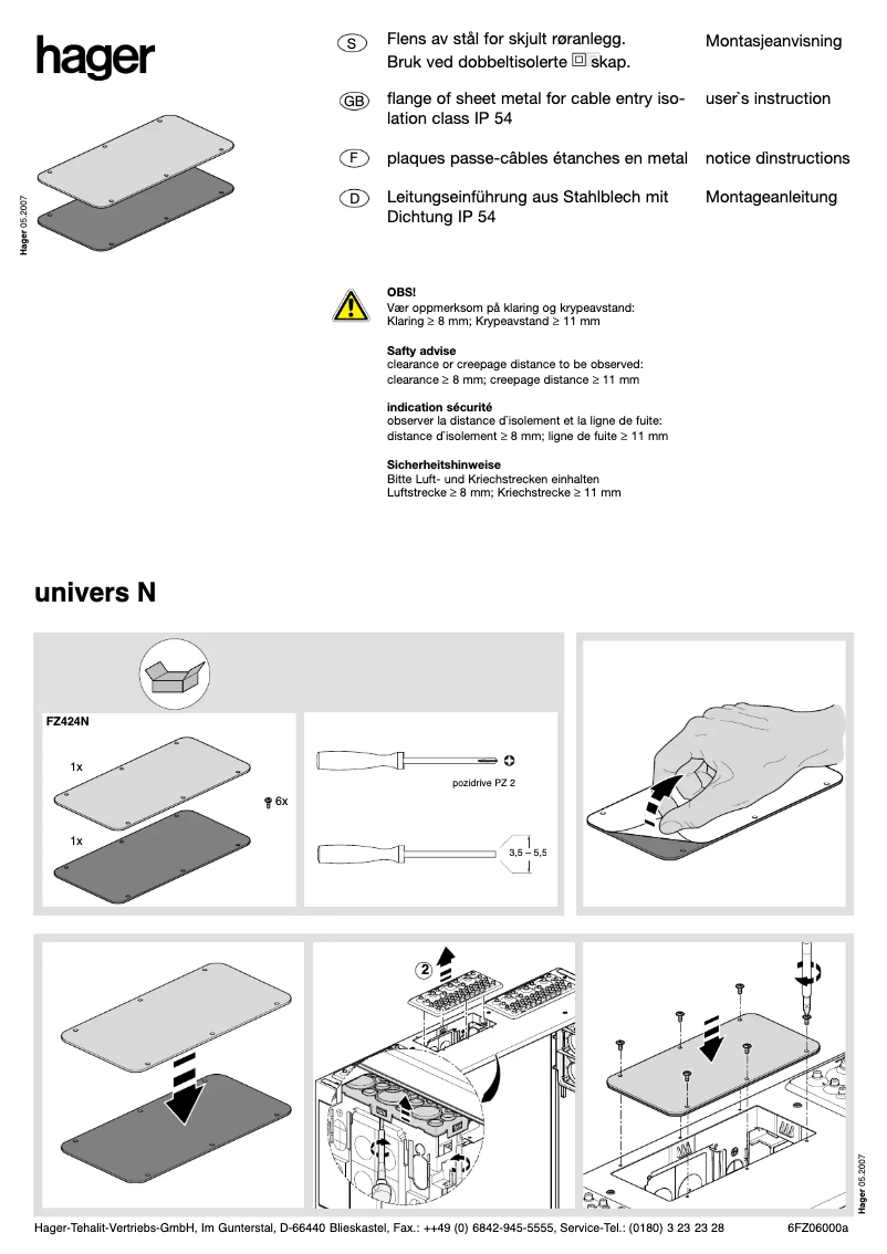 Page 1 de la notice Manuel utilisateur Hager FZ424N