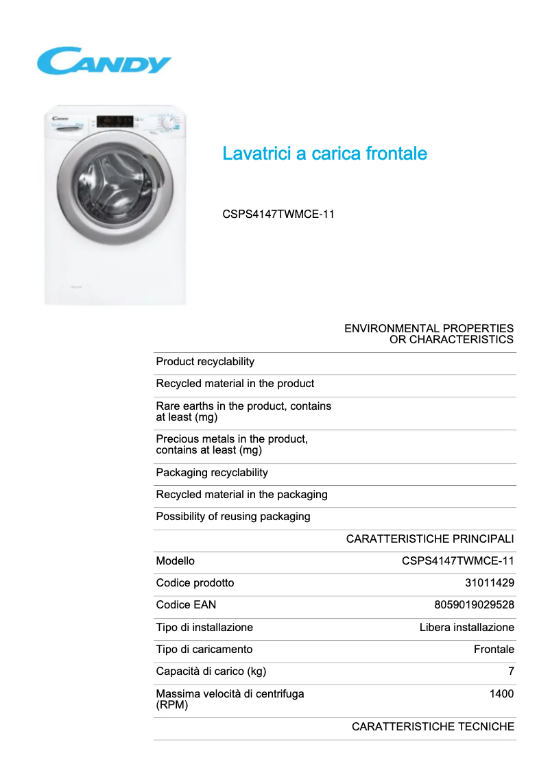 Image de la première page du manuel de l'appareil CSPS4147TWMCE-11