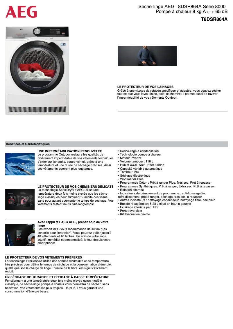 Page n°1 - Fiche technique AEG T8DSR864A