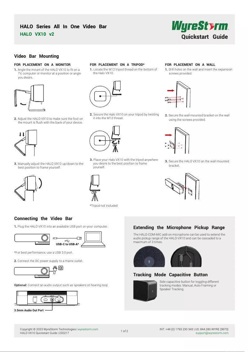 Page 1 de la notice Manuel utilisateur WyreStorm HALO VX10 v2