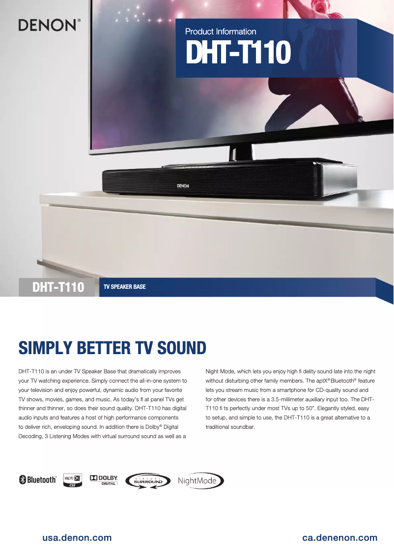 Page 1 de la notice Fiche technique Denon DHT-T110