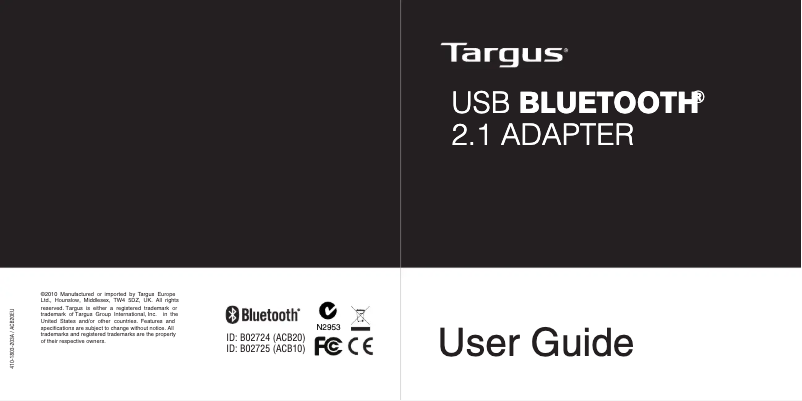Page 1 de la notice Manuel utilisateur Targus ACB20EU