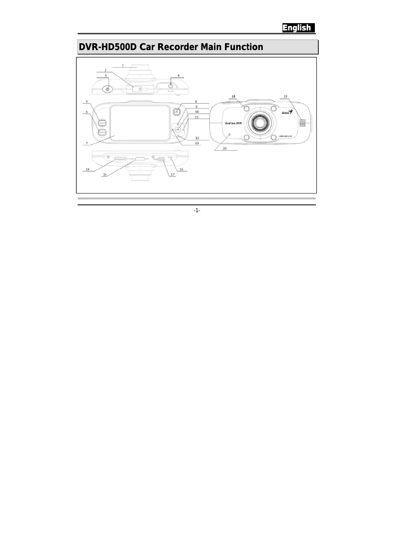 Page 1 de la notice Manuel utilisateur Genius DVR-HD500D