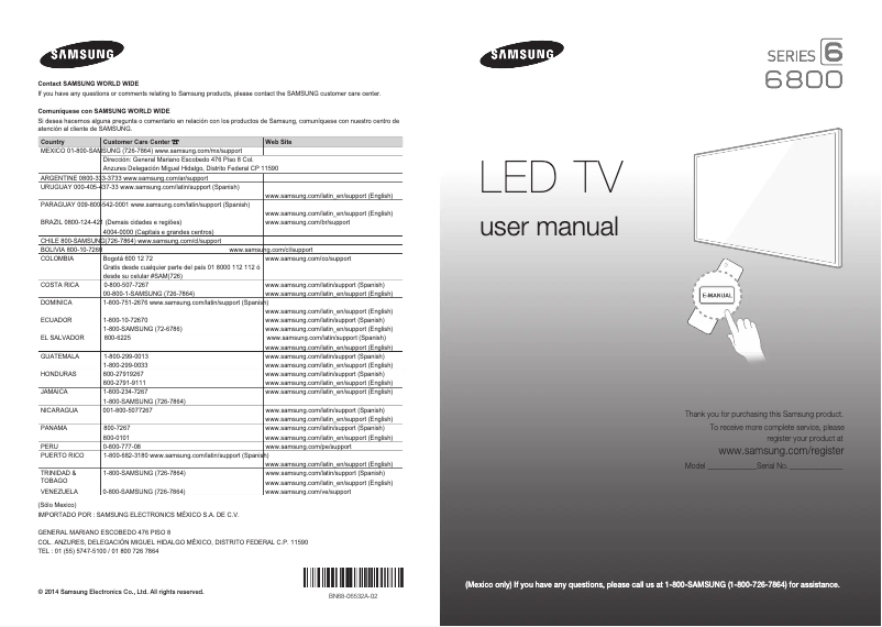 Page 1 de la notice Manuel utilisateur Samsung UN48H6800AF