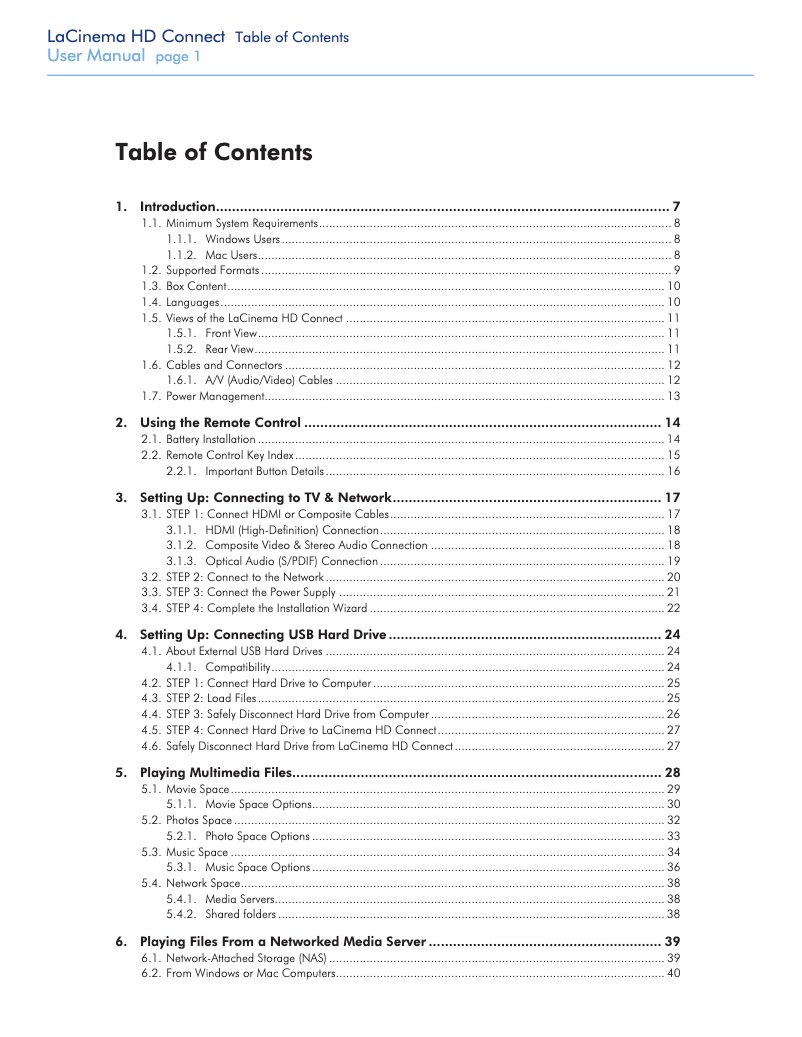 Image de la première page du manuel de l'appareil LaCinema Mini