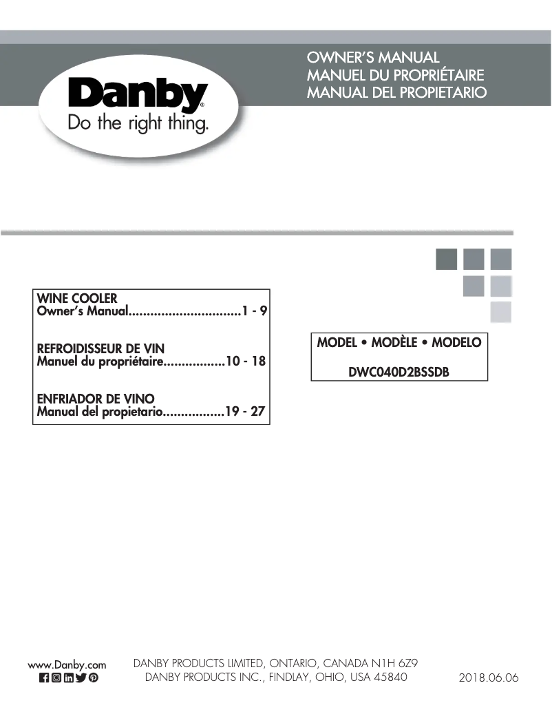 Page 1 de la notice Manuel utilisateur Danby DWC040D2BSSDB