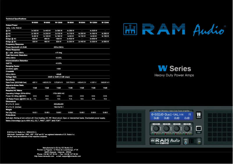 Page 1 de la notice Fiche technique Ram Audio W 9000