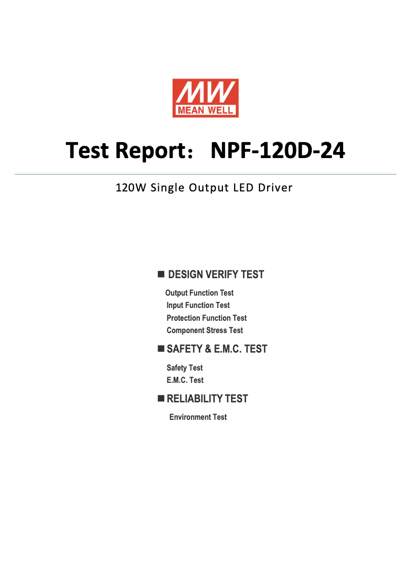 Page 1 de la notice Fiche technique Mean Well NPF-120D-24