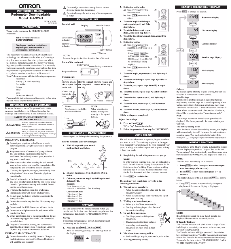 Page 1 de la notice Manuel utilisateur Omron HJ-324U