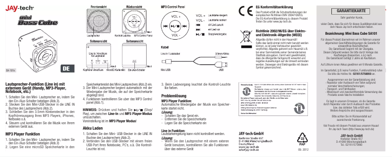 Page 1 de la notice Manuel utilisateur Jay-Tech Mini Bass Cube SA101