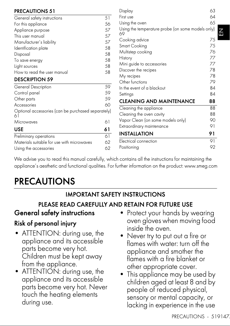 Page n°1 - Manuel utilisateur Smeg SO4606WM2PNR