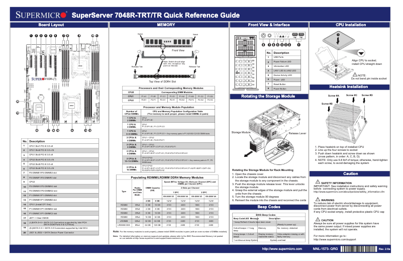 Page 1 de la notice Guide de démarrage rapide Supermicro SuperServer 7048R-TRT
