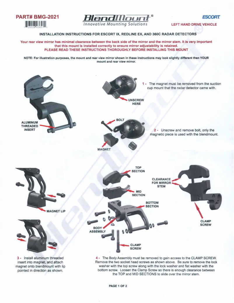 Page n°1 - Manuel utilisateur BlendMount BMG-2021