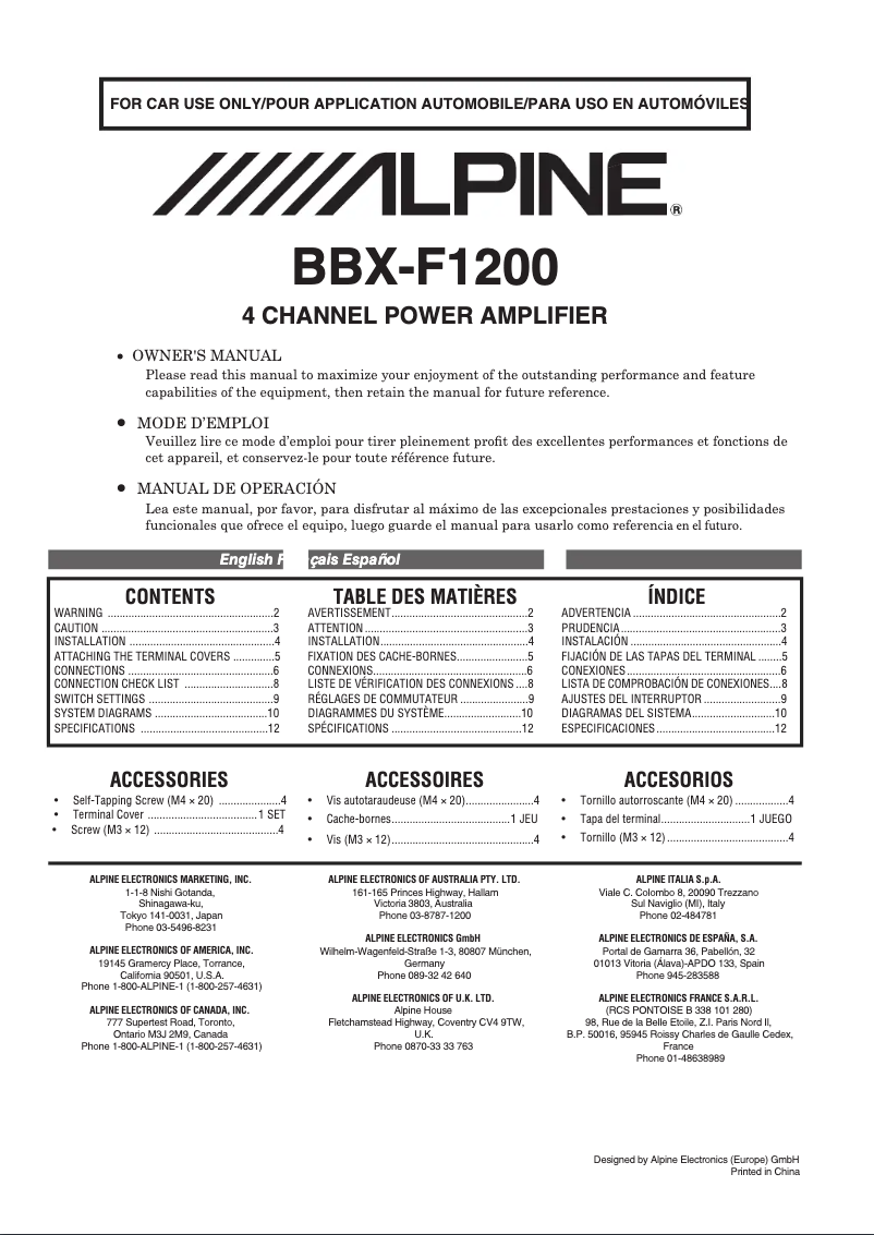 Page 1 de la notice Manuel utilisateur Alpine BBX F1200