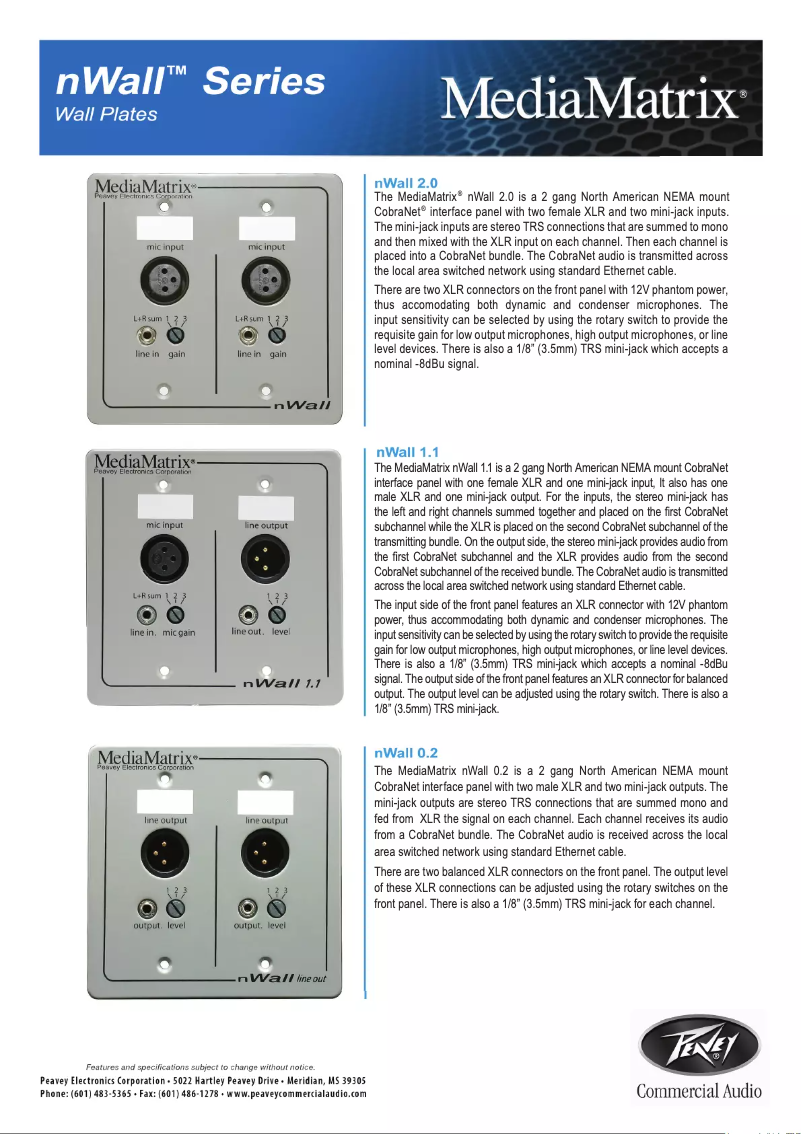 Page 1 de la notice Fiche technique MediaMatrix nWall 1.1