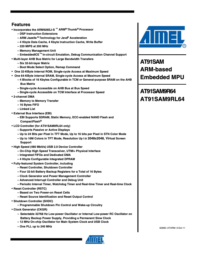Image de la première page du manuel de l'appareil AT91SAM9R64