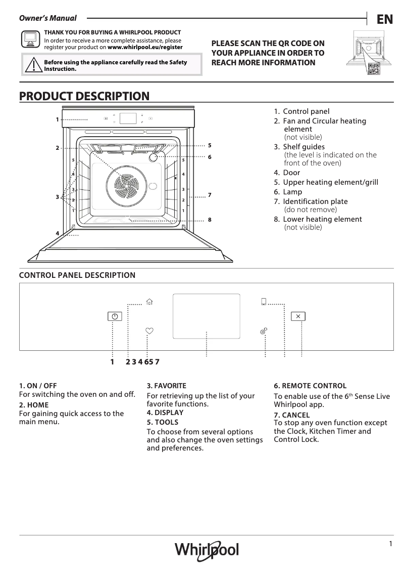 Page 1 de la notice Manuel utilisateur Whirlpool W9 OM2 4S1 P BSS