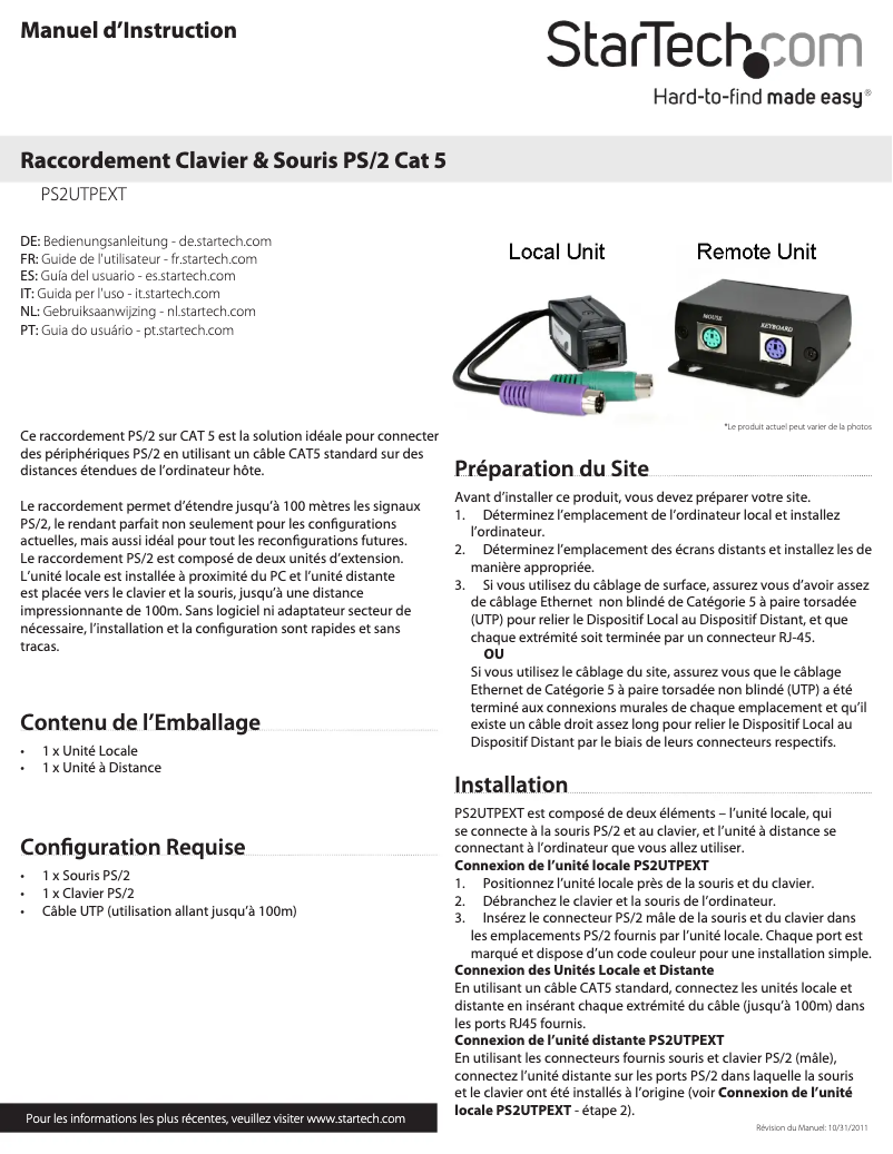Image de la première page du manuel de l'appareil PS2UTPEXT