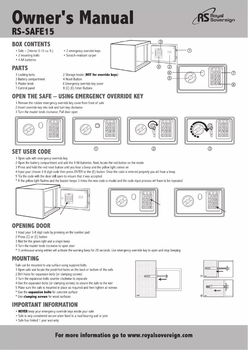 Page n°1 - Manuel utilisateur Royal Sovereign RS-SAFE15