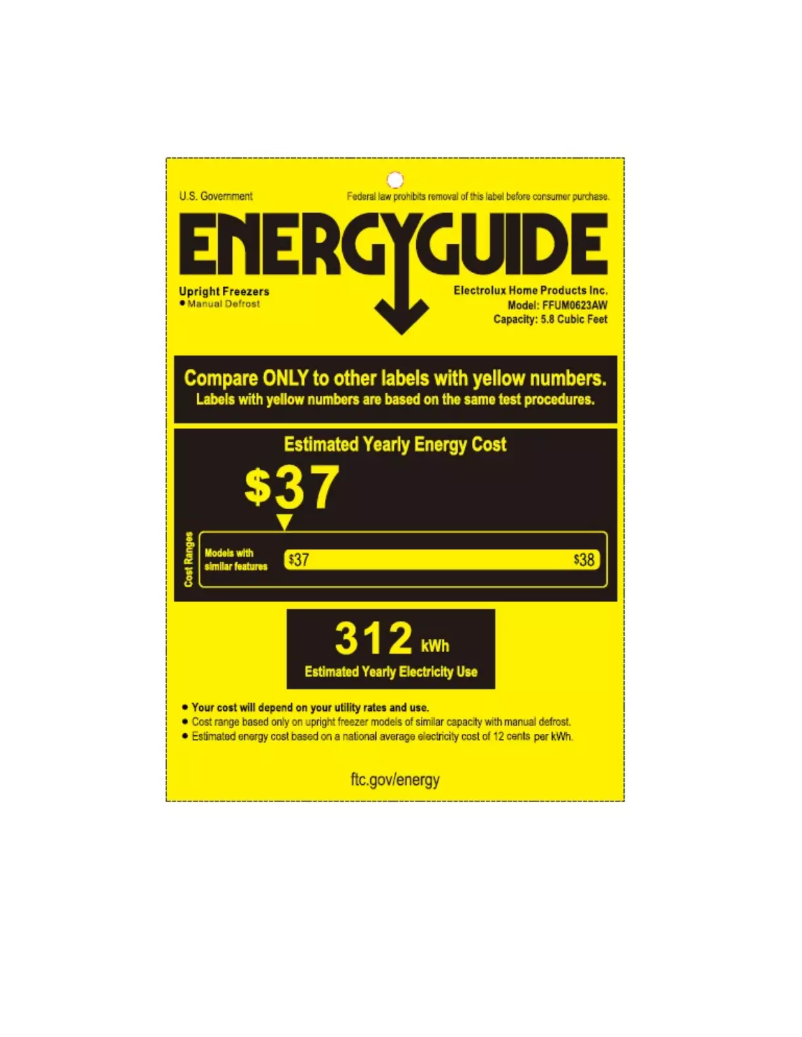 Page 1 de la notice Label énergétique Frigidaire FFUM0623AW