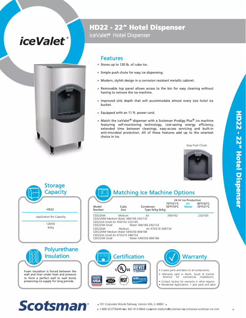 Page 1 de la notice Fiche technique Scotsman HD22B-1