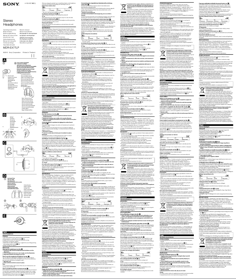 Page 1 de la notice Manuel utilisateur Sony MDR-EX77LP
