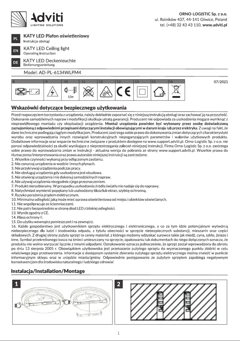 Page n°1 - Manuel utilisateur Adviti AD-PL-6134WLPM4