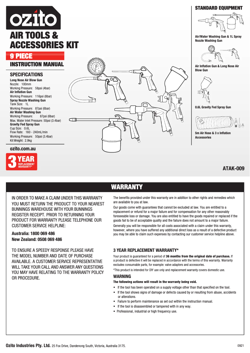 Página 1 del manual Manual de usuario Ozito ATAK-009