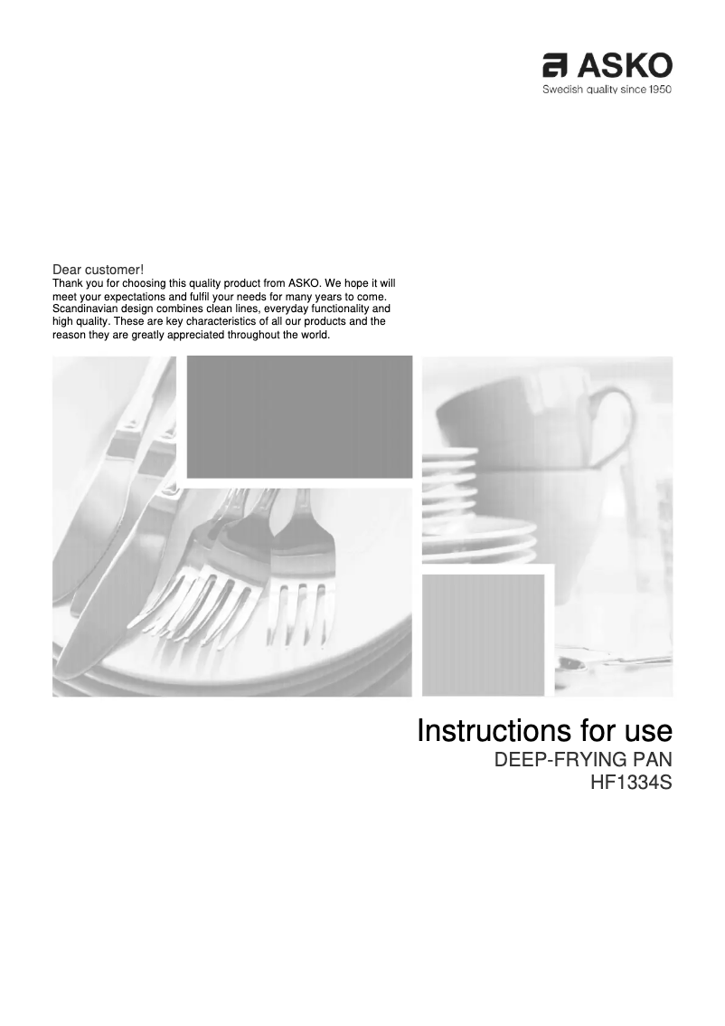 Page 1 de la notice Manuel utilisateur Asko HF1334S