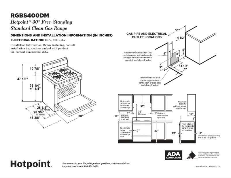 Page 1 of the manual Technical Sheet GE RGBS400DMWW