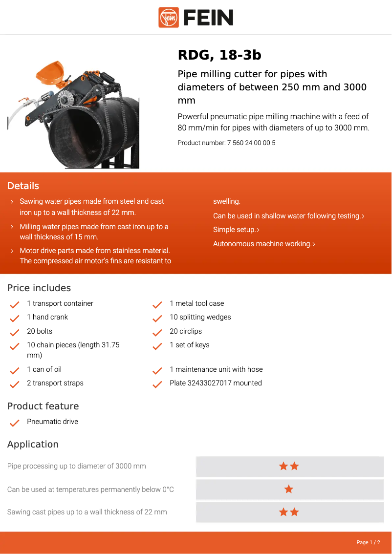 Página 1 del manual Ficha técnica Fein RDG 18-3b