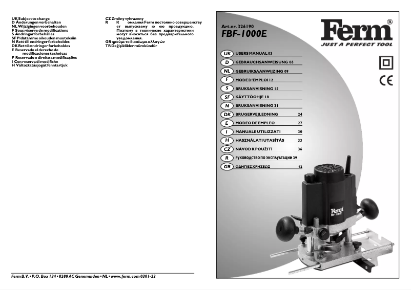 Page 1 de la notice Manuel utilisateur Ferm FBF-1000E