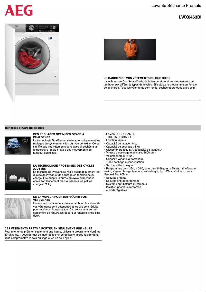 Page n°1 - Fiche technique AEG LWX8463BI