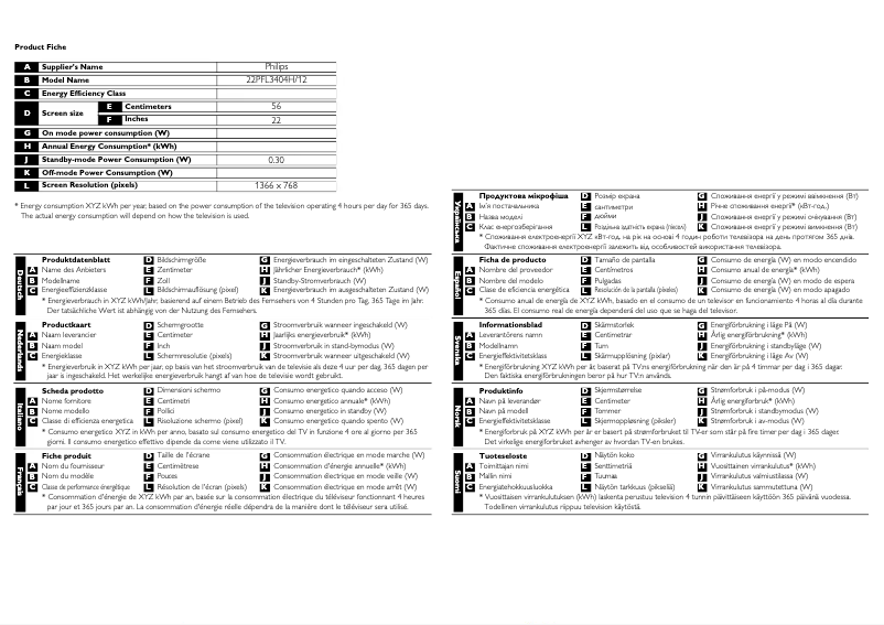 Page n°1 - Fiche technique Philips 22PFL3404H