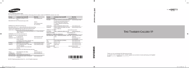 Page 1 de la notice Manuel utilisateur Samsung UE85S9ST