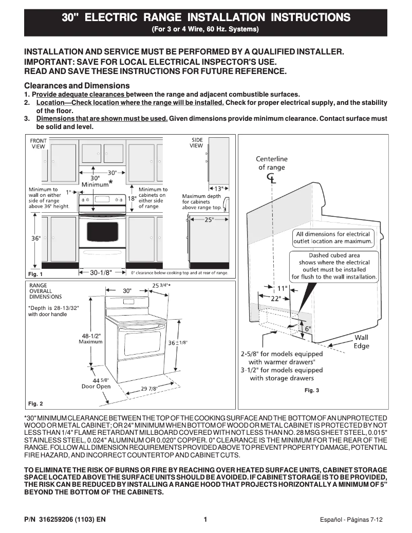 Page n°1 - Guide d'installation Frigidaire FEF366DC